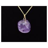 .925 Sterling Silver Polished Raw Amethyst Stone Vermeil Pendant Necklace