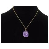 .925 Sterling Silver Polished Raw Amethyst Stone Vermeil Pendant Necklace