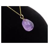 .925 Sterling Silver Polished Raw Amethyst Stone Vermeil Pendant Necklace