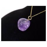.925 Sterling Silver Polished Raw Amethyst Stone Vermeil Pendant Necklace