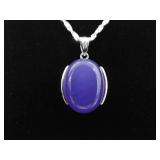 .925 Sterling Silver Amethyst Cabochon Pendant Necklace