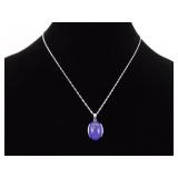 .925 Sterling Silver Amethyst Cabochon Pendant Necklace