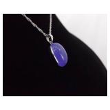 .925 Sterling Silver Amethyst Cabochon Pendant Necklace