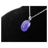 .925 Sterling Silver Amethyst Cabochon Pendant Necklace
