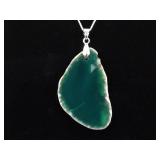 .925 Sterling Silver Green Geode Pendant Necklace