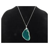 .925 Sterling Silver Green Geode Pendant Necklace
