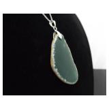 .925 Sterling Silver Green Geode Pendant Necklace