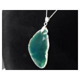 .925 Sterling Silver Green Geode Pendant Necklace