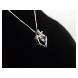 .925 Sterling Silver Diamond Accented Amethyst Heart Pendant Necklace