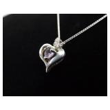 .925 Sterling Silver Diamond Accented Amethyst Heart Pendant Necklace