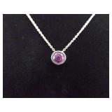 .925 Sterling Silver Pink Sapphire Crystal Solitaire Pendant Necklace