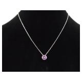 .925 Sterling Silver Pink Sapphire Crystal Solitaire Pendant Necklace