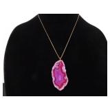 .925 Sterling Silver Rose Gold Vermeil Pink Geode Pendant Necklace