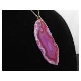 .925 Sterling Silver Rose Gold Vermeil Pink Geode Pendant Necklace