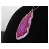 .925 Sterling Silver Rose Gold Vermeil Pink Geode Pendant Necklace