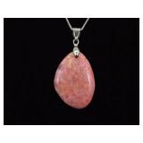 .925 Sterling Silver Rhodochrosite Pendant Necklace