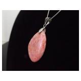 .925 Sterling Silver Rhodochrosite Pendant Necklace