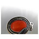 .925 Sterling Silver Red Coral Cabochon Pendant Necklace