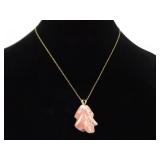 .925 Sterling Silver Carved Pink Agate Vermeil Pendant Necklace