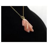 .925 Sterling Silver Carved Pink Agate Vermeil Pendant Necklace