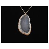 .925 Sterling Silver Rose Gold Vermeil Moss Agate Pendant Necklace