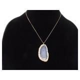 .925 Sterling Silver Rose Gold Vermeil Moss Agate Pendant Necklace