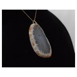 .925 Sterling Silver Rose Gold Vermeil Moss Agate Pendant Necklace