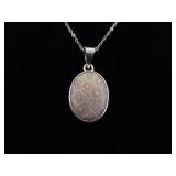 .925 Sterling Silver Petoskey Stone Cabochon Pendant Necklace