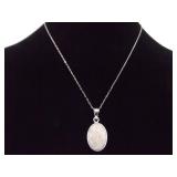 .925 Sterling Silver Petoskey Stone Cabochon Pendant Necklace