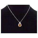.925 Sterling Silver Citrine Solitaire Pendant Necklace