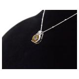 .925 Sterling Silver Citrine Solitaire Pendant Necklace