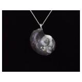 .925 Sterling Silver Goniatite Ammonite Fossil Pendant Necklace