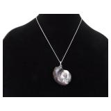 .925 Sterling Silver Goniatite Ammonite Fossil Pendant Necklace