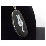 .925 Sterling Silver Reversible Eclipse Cat Agate  Pendant Necklace