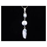 .925 Sterling Silver Baroque Pearl Pendant Necklace