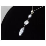 .925 Sterling Silver Baroque Pearl Pendant Necklace