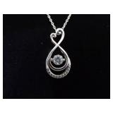 .925 Sterling Silver Infinity Heart Dancing Crystal Pendant Necklace