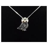 .925 Sterling Silver Owl Pendant Necklace