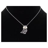 .925 Sterling Silver Owl Pendant Necklace