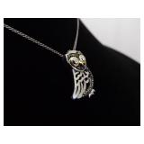 .925 Sterling Silver Owl Pendant Necklace