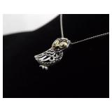 .925 Sterling Silver Owl Pendant Necklace