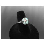.925 Sterling Silver Navajo Opal Ring Size 6.5