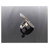 .925 Sterling Silver Inlayed Turquoise and Coral Yin Yang Ring Size 5.75