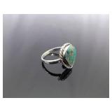 .925 Sterling Silver Green Navajo Turquoise Cabochon Ring Size 8.5