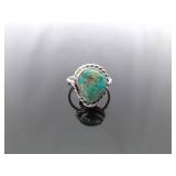 .925 Sterling Silver Green Navajo Turquoise Cabochon Ring Size 8.5