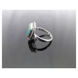 .925 Sterling Silver Green Navajo Turquoise Cabochon Ring Size 8.5
