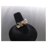 .925 Sterling Silver Multi Colored Stone Ring Size 8