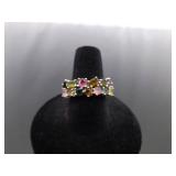 .925 Sterling Silver Multi Colored Stone Ring Size 8