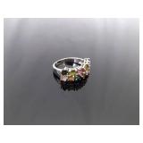.925 Sterling Silver Multi Colored Stone Ring Size 8