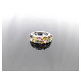 .925 Sterling Silver Multi Colored Stone Ring Size 8
